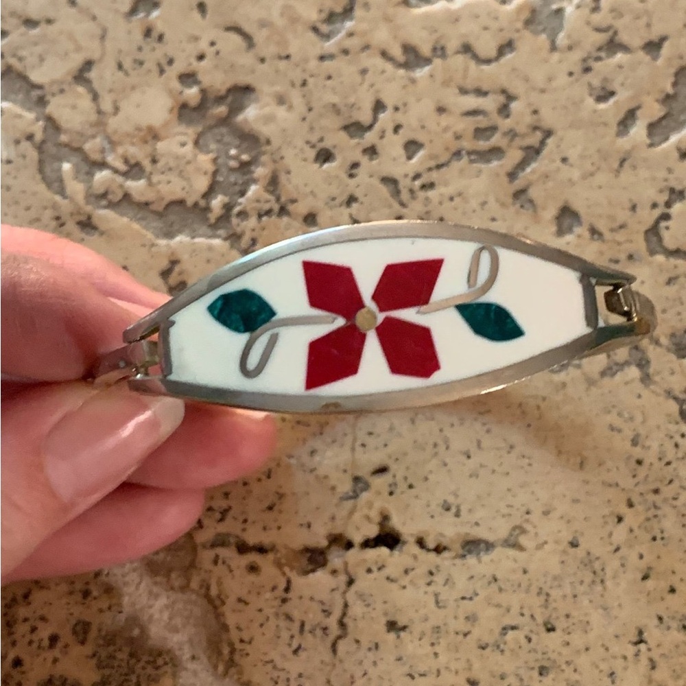 Handmade Silver Bracelet White Enamel Flower Stone Vintage Y2K Mexico Artisan
